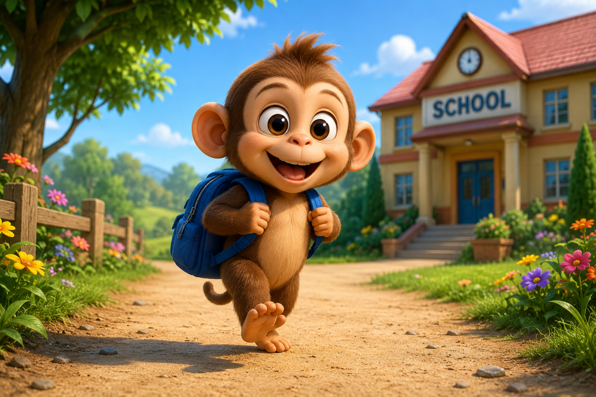 First day of monkey at school